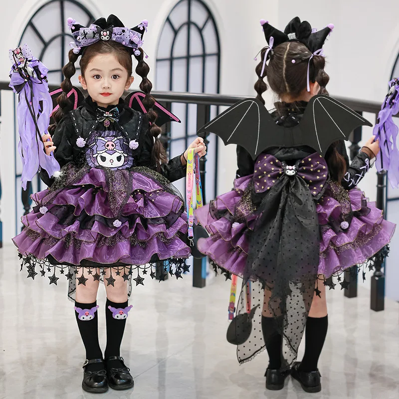 Kuromi Kleid Mädchen Sommer Wunderschöne Puffy Prinzessin Kleid Kinder Geburtstag Party Kleidung Geschenk Halloween Cosplay Teufel Kostüm Requisiten