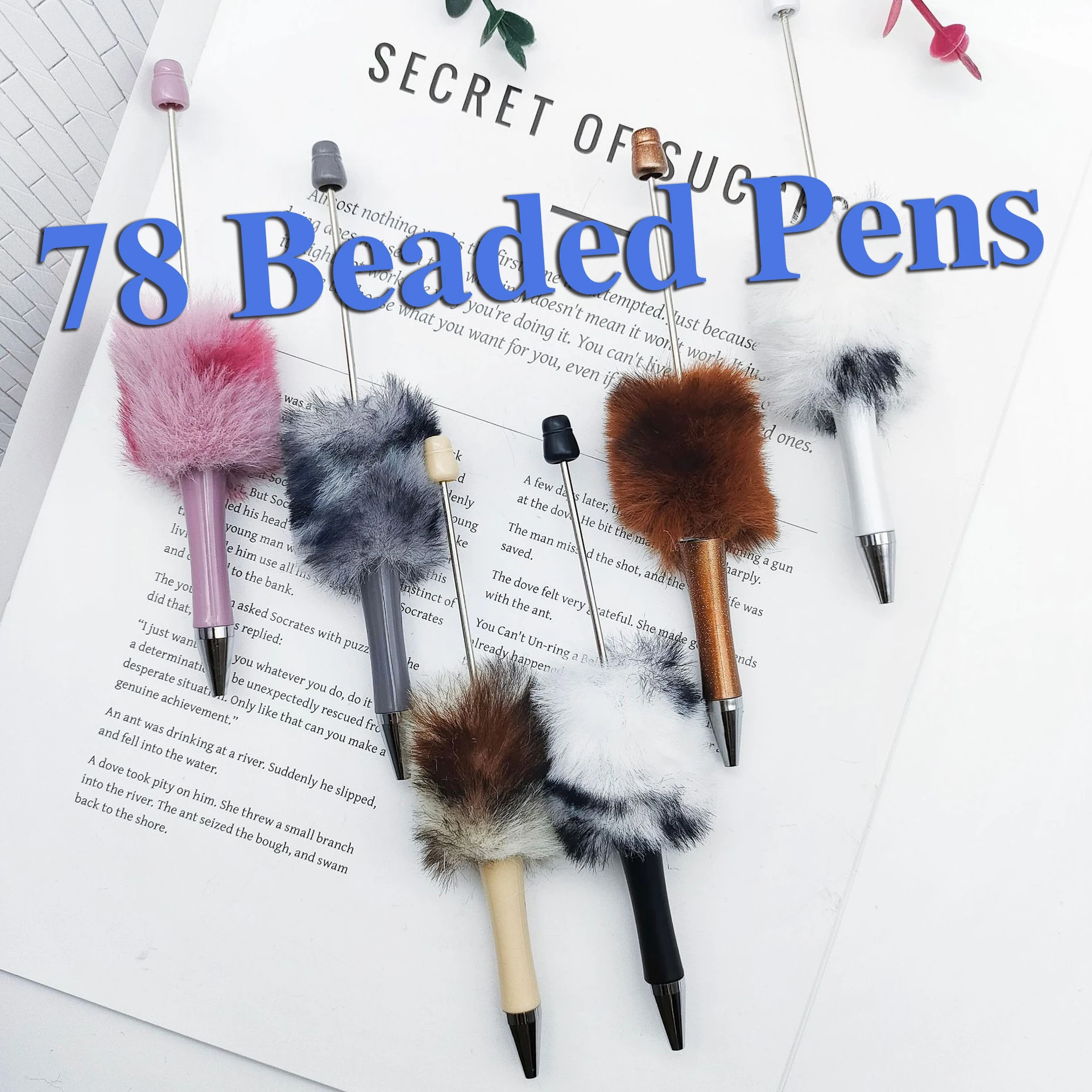 

78Pcs lFeather Plush Bead Pen Wholesale Beaded Ballpoint Pens Advertising Gift Pen Creative DIY Handmade Sticker Stationery