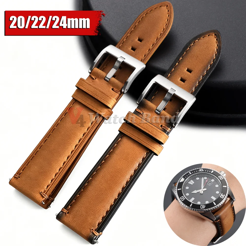 Bracelet de montre vintage marron 20mm 22mm 24mm universel, respirant, pour hommes et femmes, bracelet de montre de sport