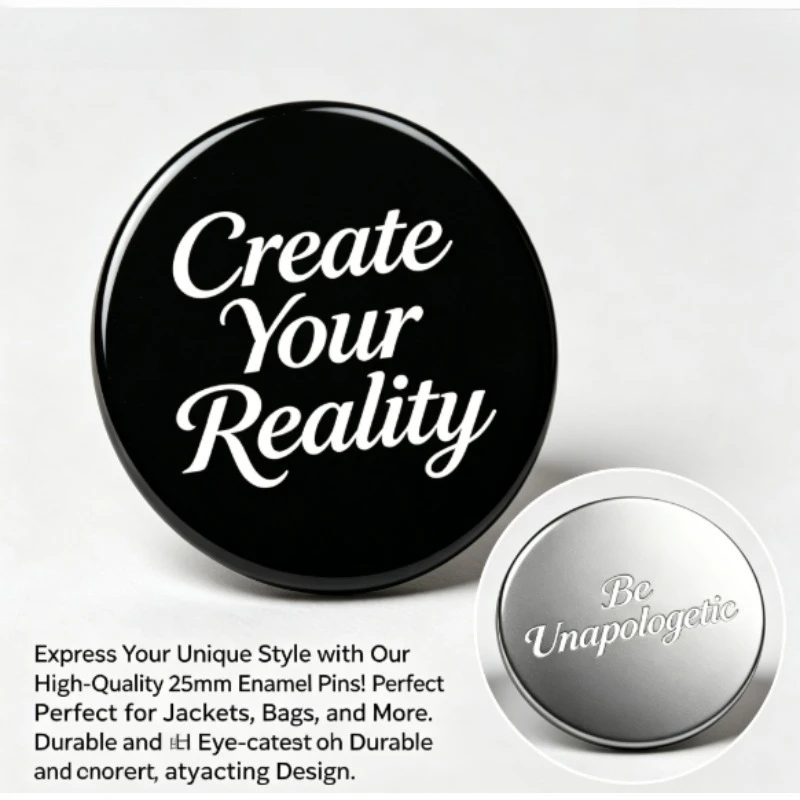 Aesthetic Positive 25mm Small Round Button Pin Stay Golden Make Magic Cursive Script Brooch Minimalist Inspirational Lapel Pin