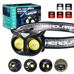 COB Owl Headlamp Waterproof USB Rechargeable Headlight with Hook and Magnetic for Adults Children Running Fishing Riding Camping