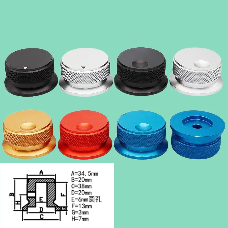 1pcs，Full aluminum solid material，Diameter 38mm, height 20mm，Bore 6mm，Volume Potentiometer Knob Cap，