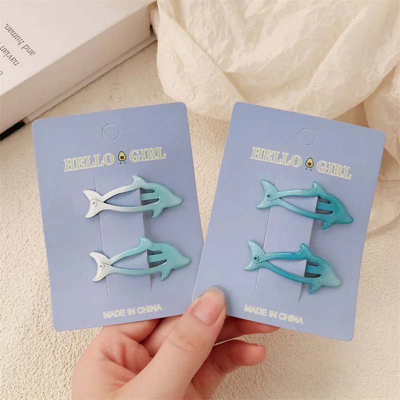

Gradual Change Blue Dolphin Hairpin New Girl Broken Hair Side Bb Clip Cute Little Fish Hairpin Headgear
