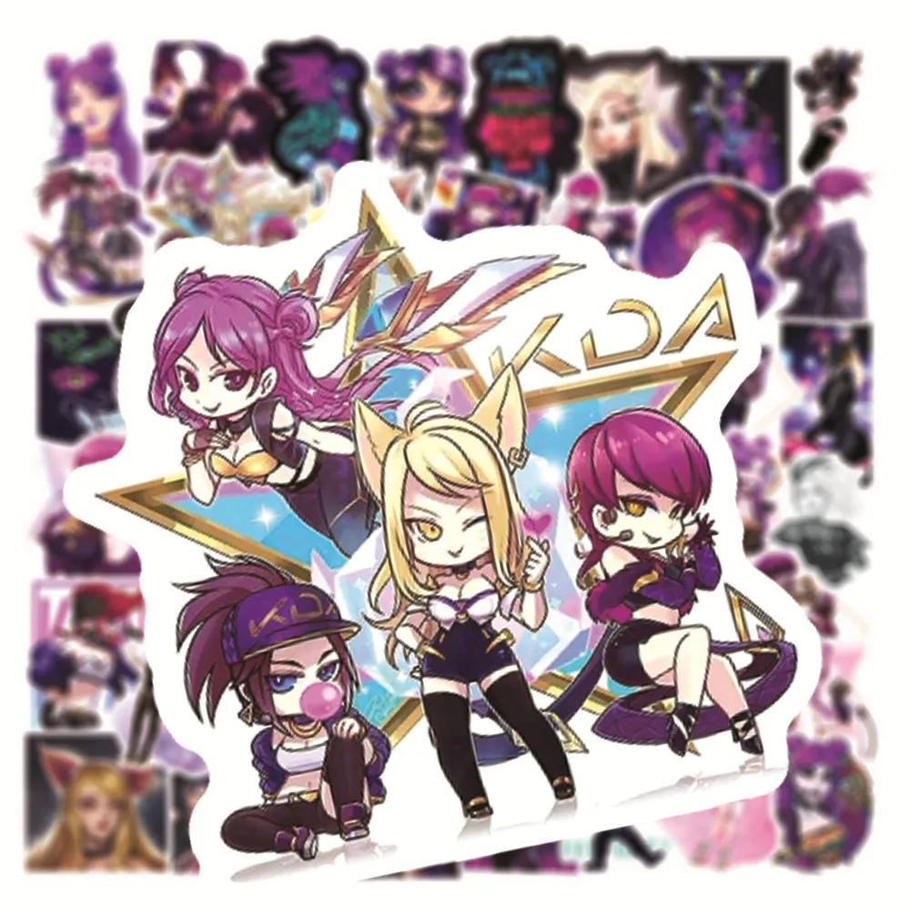 10/50pcs League of Legends Game Women\'s Team KDA Stickers Akali Ahr Evelynn Kaisa Cartoon Stickers for Guitar Skateboard sticker