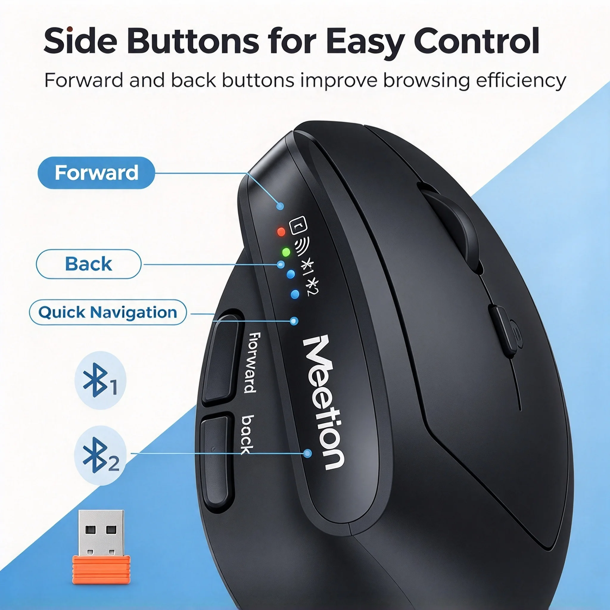 2.4G Bluetooth Wireless Dual-Mode Ergonomic Vertical Mouse 2400DPI Adjustable Rechargeable Optical Mouse For PC Computer Laptop