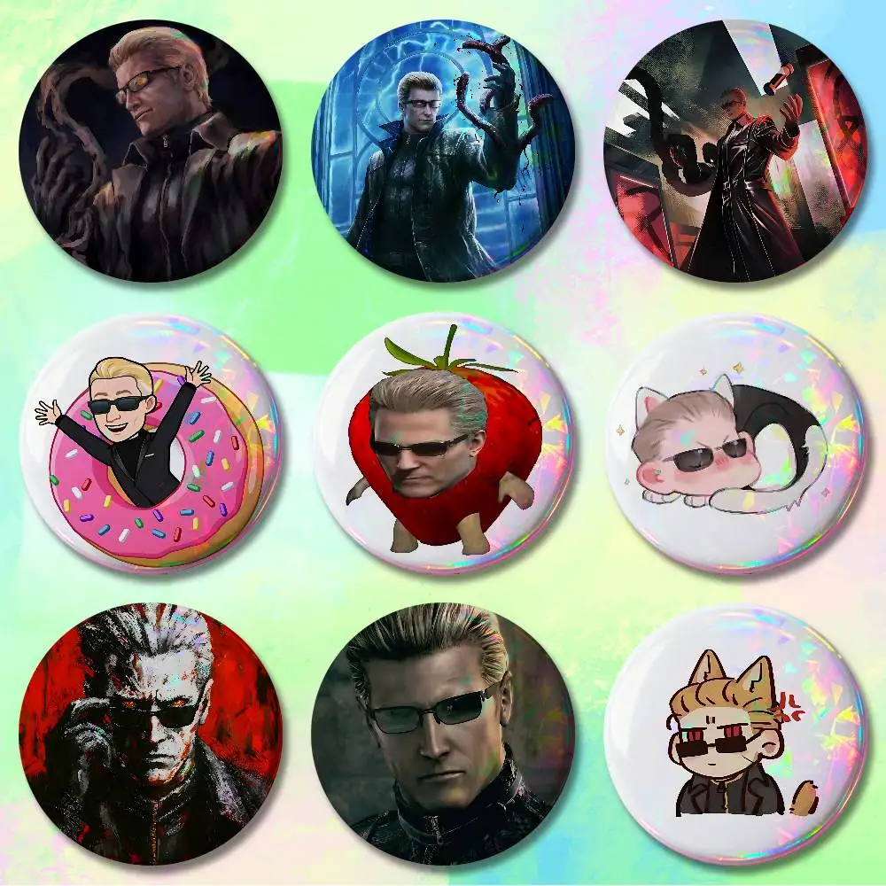 

A-Albert Cool W-Wesker 58mm 44mm HD Print Brooch Badges Pretty Derby Round Display Brooches Lapel Pins