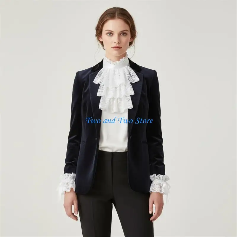 

HX6F Girls Cosplay Tie Ruffled Collar Wristband Drama Distinctive Aesthetic Victorian