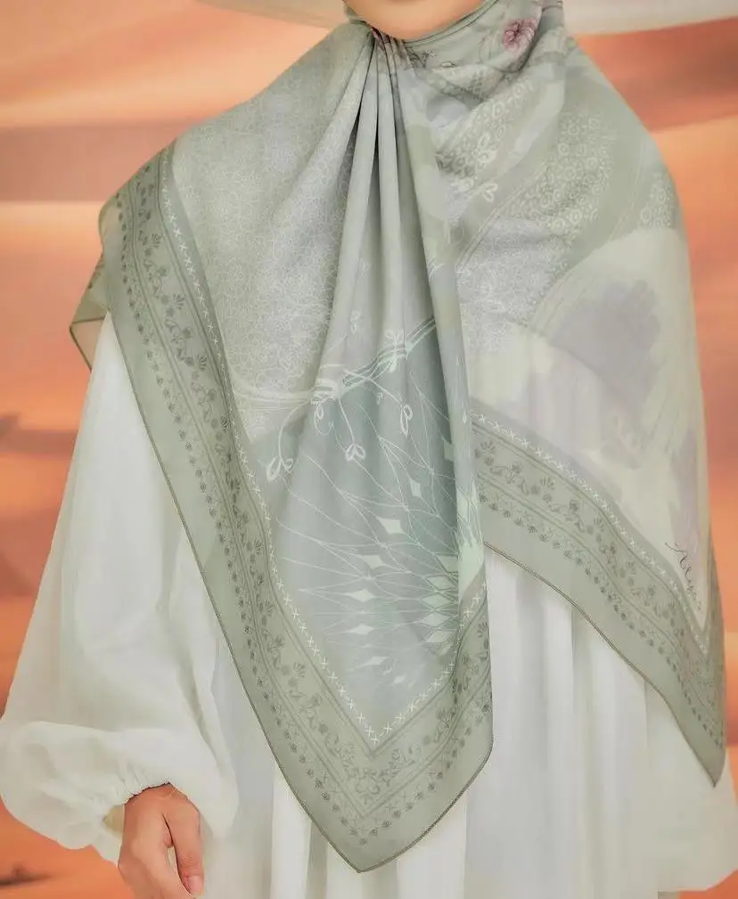 Écharpe de Sauna Malaisienne Imprimée Hijab, Enveloppée de Fil Asus, Coton Torsadé, Carré Confortable, 2024x110, Nouvelle Collection Été 110