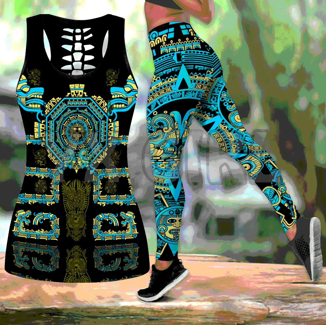 

Moss Green & Gold Blue Full Pattern Aztec 3D Printed Tank Top+Legging Combo Outfit Yoga Fitness Legging Women