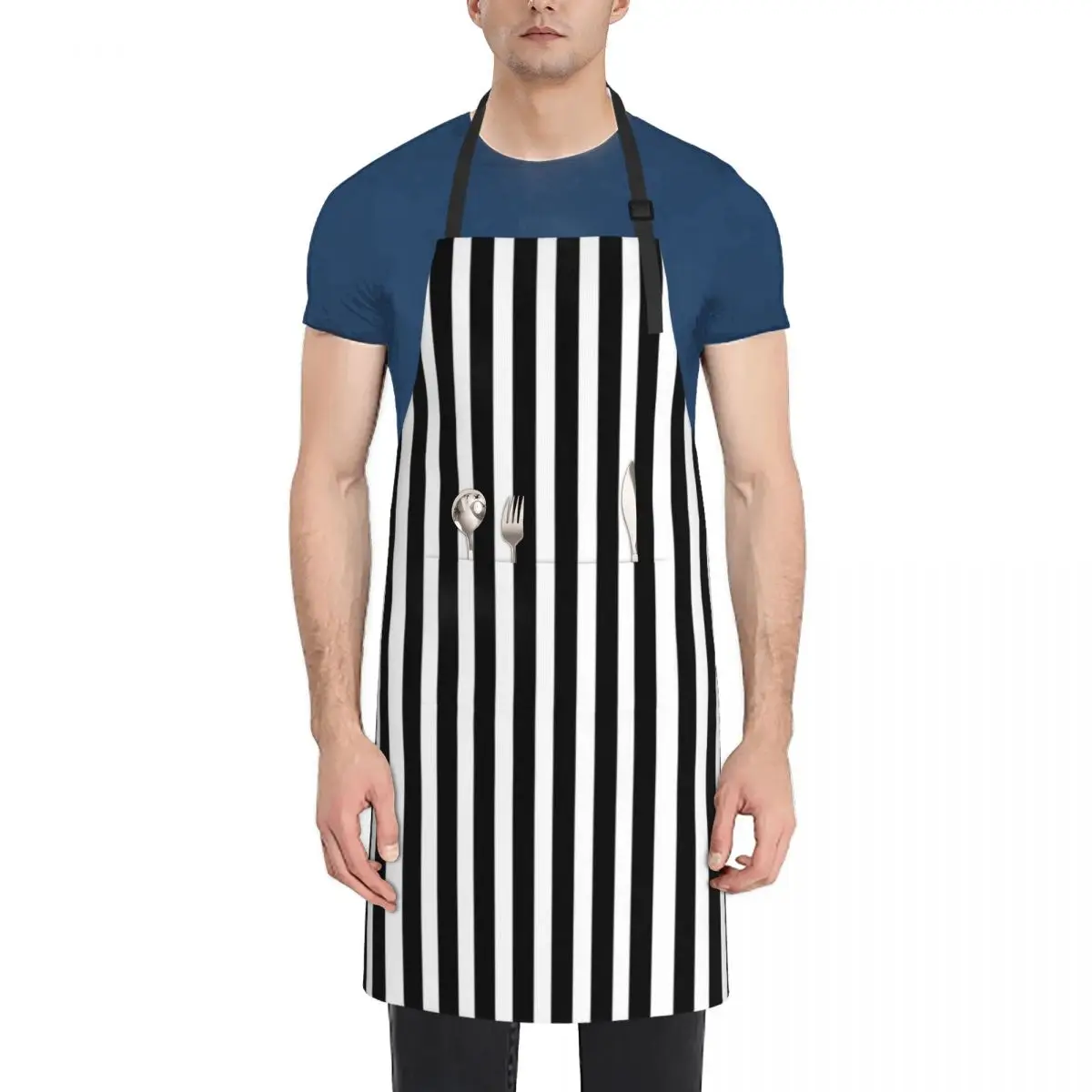 

Referee Zebra Stripes Waterproof Kitchen Apron For Women/Men With Pockets Work Restaurant Shop Waiter Work Uniform