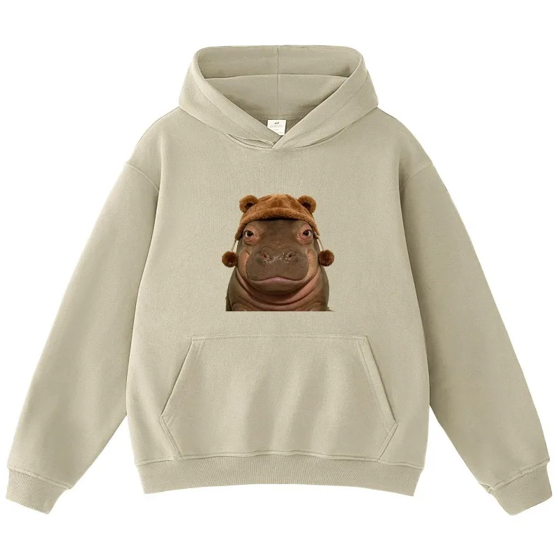 قبعة فرس النهر الرجعية المطبوعة هوديي للجنسين المتضخم عارضة الشارع نمط الرسم طويلة الأكمام البلوز الخريف اليومية العصرية أعلى