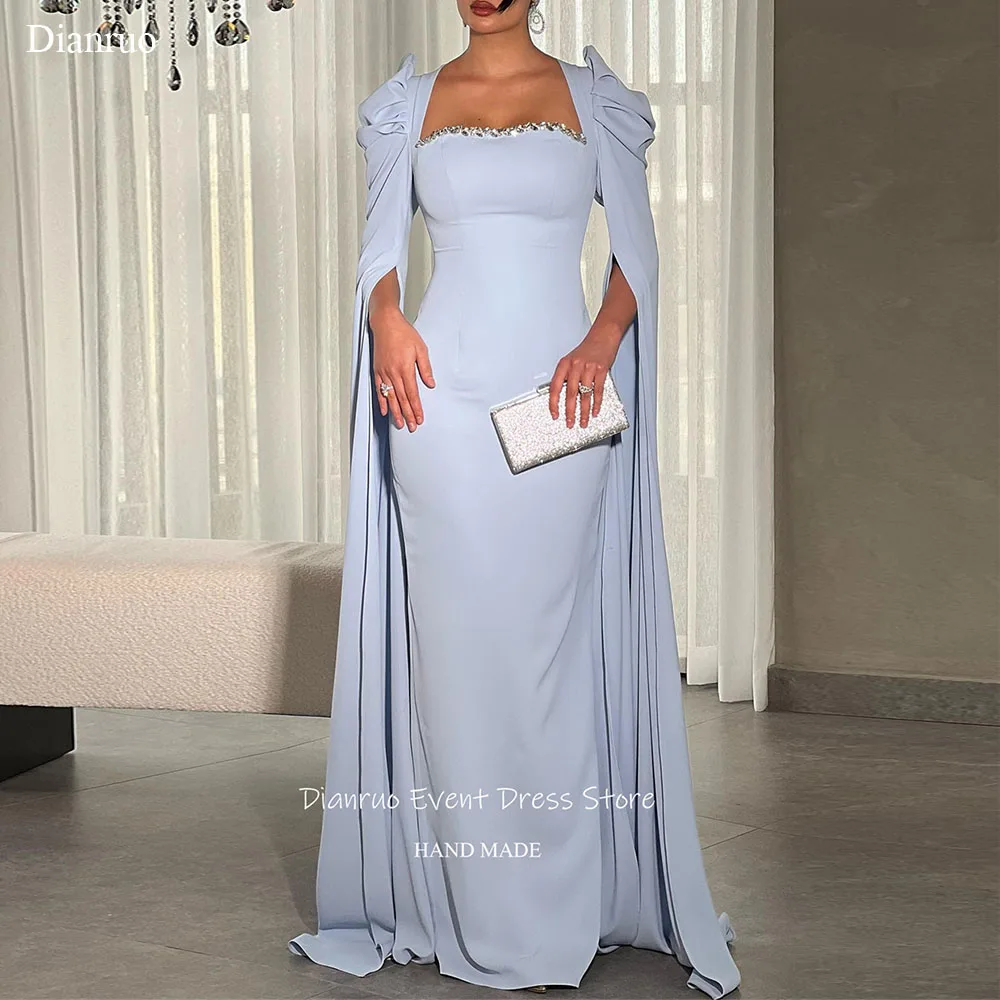 Dianruo サウジアラビアキラキライブニングドレススクエアカラー控えめな فساتين سهرةケープスリーブウエディングドレスカスタマイズ