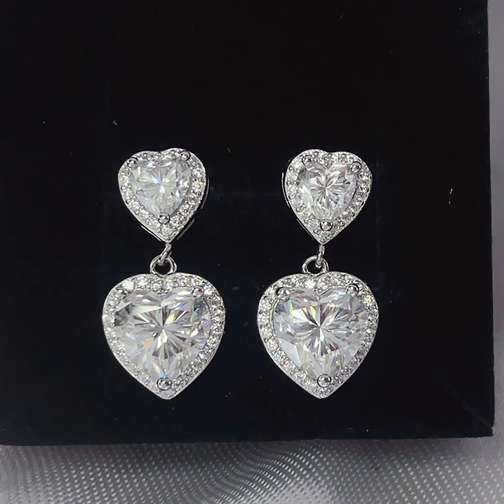 

Серьги-подвески с муассанитом 5 карат в форме сердца, цвет D, для женщин, подарок, 100% стерлинговое серебро S925, лабораторные бриллианты, ювелирные изделия