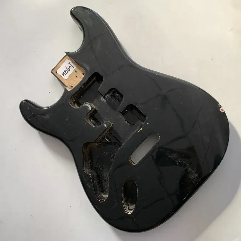 HB637  Left Hand Version Electric Guitar Unfinished ST Guitar Body Black Color Custom Tremolo for Personal DIY Damages Replace