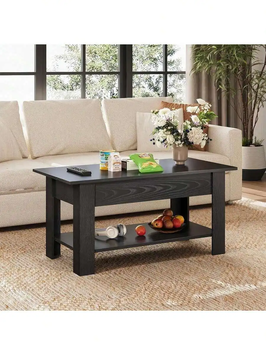 WLIVE 39 Inch Lift Top Coffee Table With Hidden Storage Compartment & Open Shelf, Rustic Wood Coffee Table With Storage For Livi
