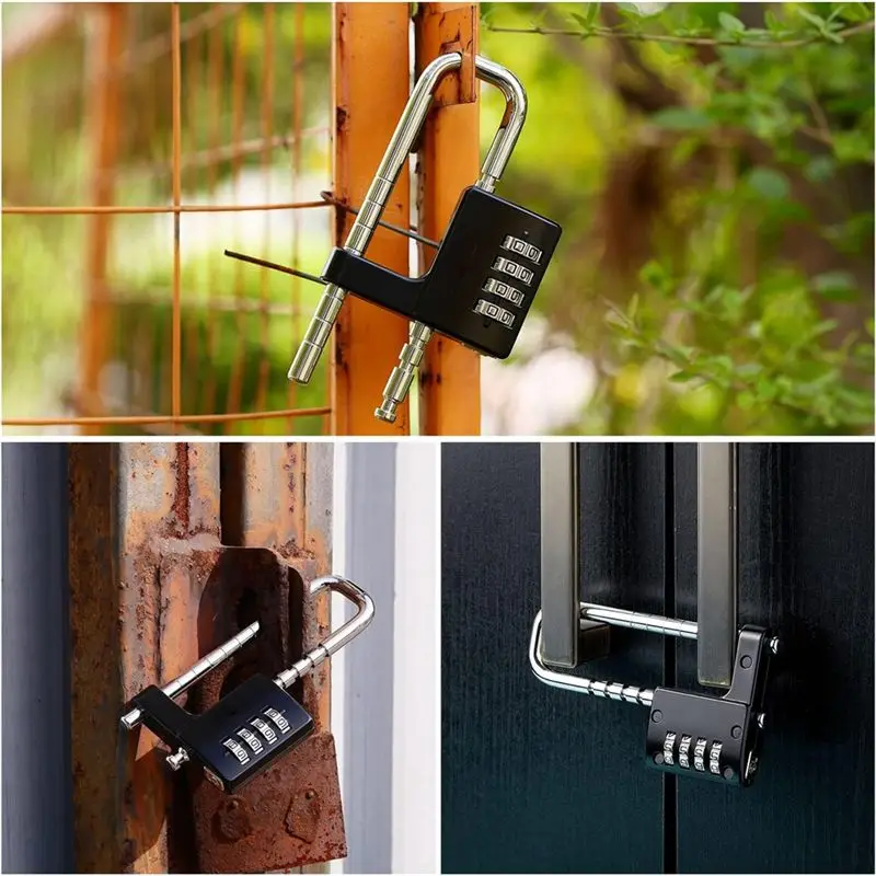 1 Piece Combination Padlock Stainless Steel Gym Locker Lock Code Long Adjustable Shackle Lock For School,Gym Black