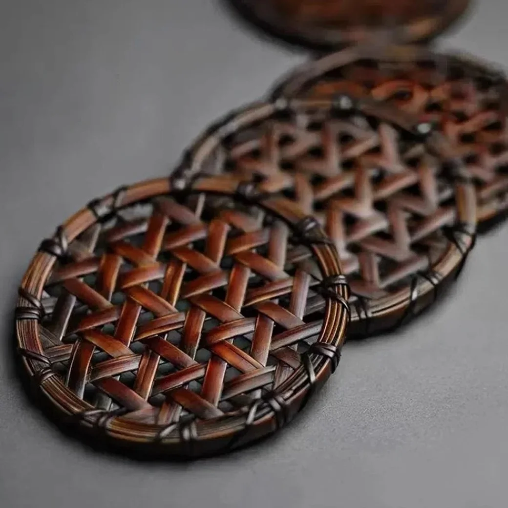 

Handmade Bamboo Woven Teapot Cushion Heat Insulation Anti-Scalding Kung Fu Tea Set Bamboo Wood Rattan Woven Support