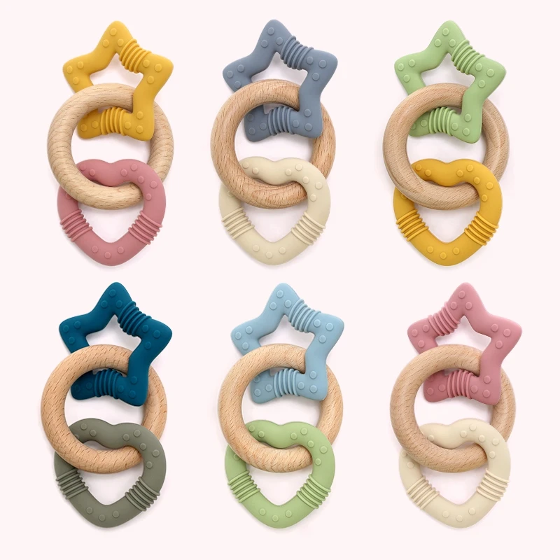 Anneau de dentition en silicone pour bébé, anneau d'amour étoile à cinq branches, jouets pour nouveau-nés de 0 à 12 ans, sans BPA, cadeaux pour bébés