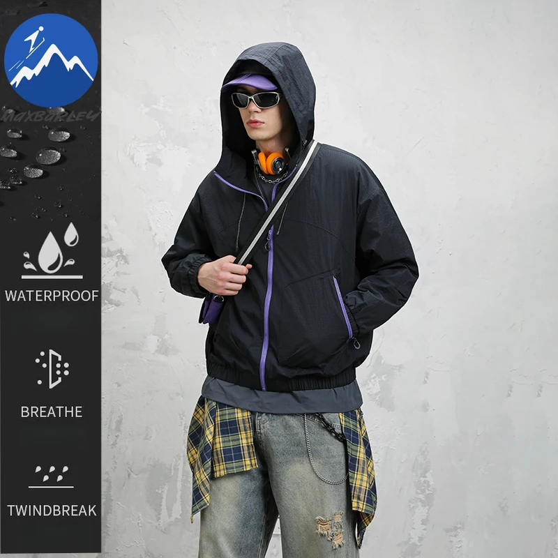 

Maxbarley Urban Casual Jacket Men Spring Autumn New 2025 Stylish Waterproof Windproof Windbreaker Hiking Road Bike Hooded Coat