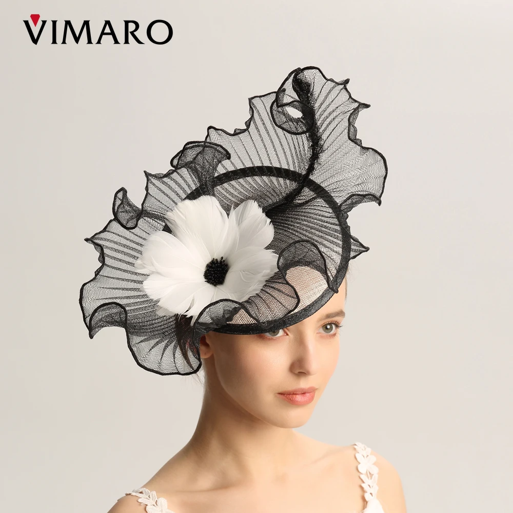 VIMARO Orange Black White Derby Hat Blue Fascinators for Women Elegant Sinamay Hat Fascinator Hats for Women Wedding and Church