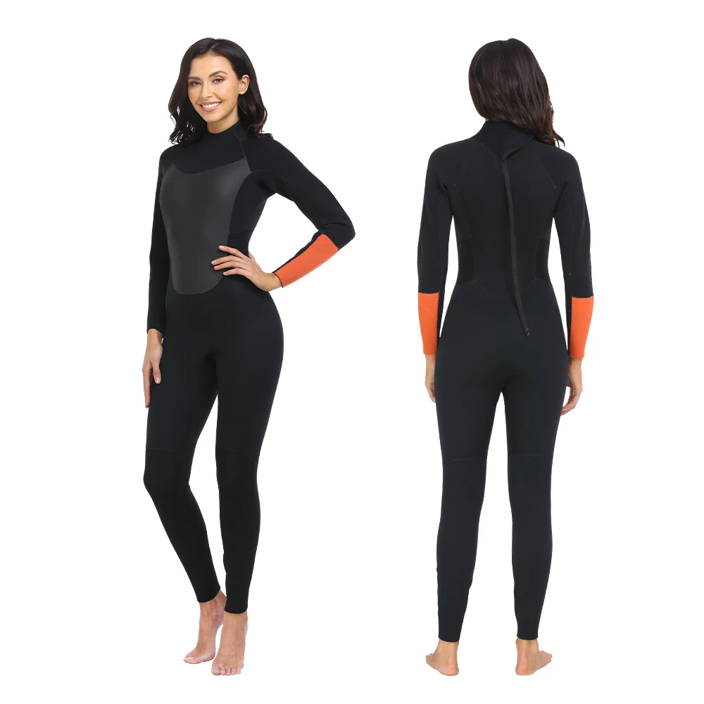 Women's 3MM Neoprene GBS Wetsuit Back Zipper Long Sleeve One-Piece Swimsuit Diving Suit Ladies Surfing Swimming Snorkeling Wear