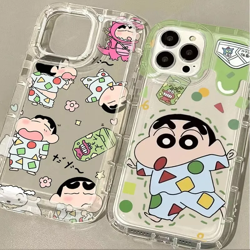 Lovely C-Crayon S-ShinChan Clear Case For iPhone 16 15 14 13 12 11 Pro Max XS X XR 8 7 Plus SE 2020 Silicone Protective Capa