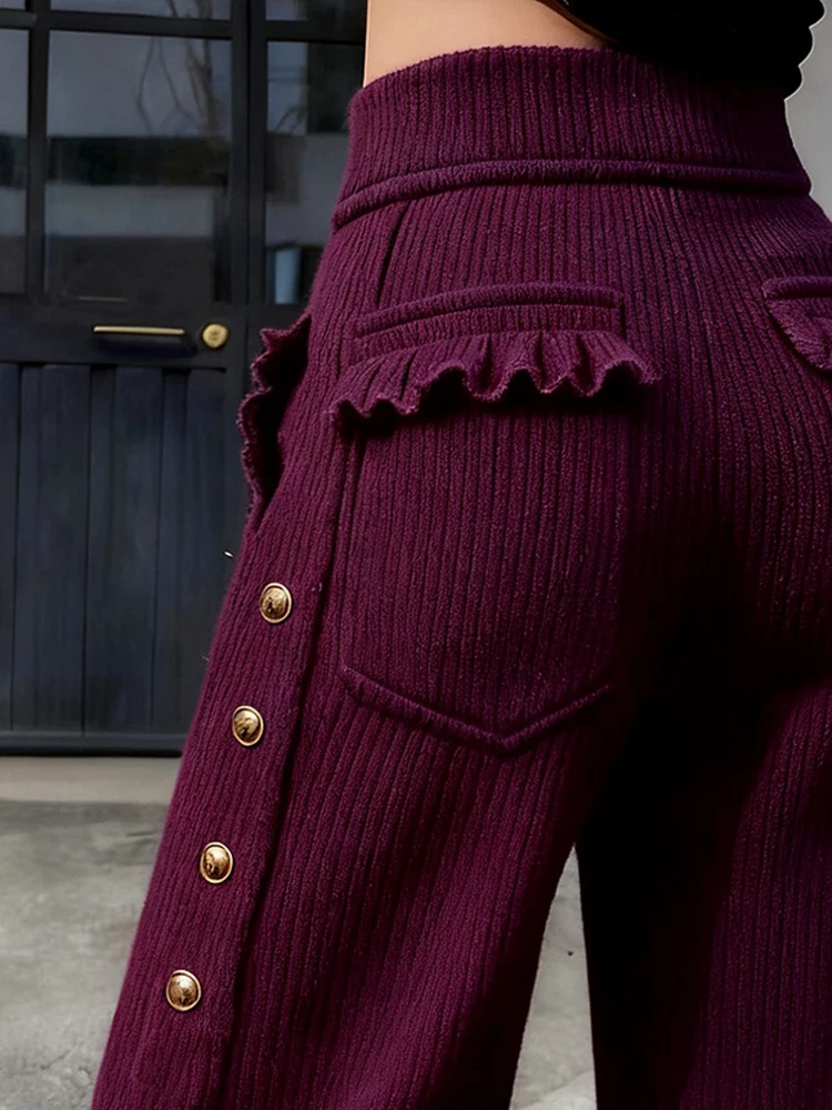 

Women's Fashionable Retro Thickened Fleece High Waist Slimming Wide Leg Pants Casual Trousers Comfortable Warm Winter New Arr...