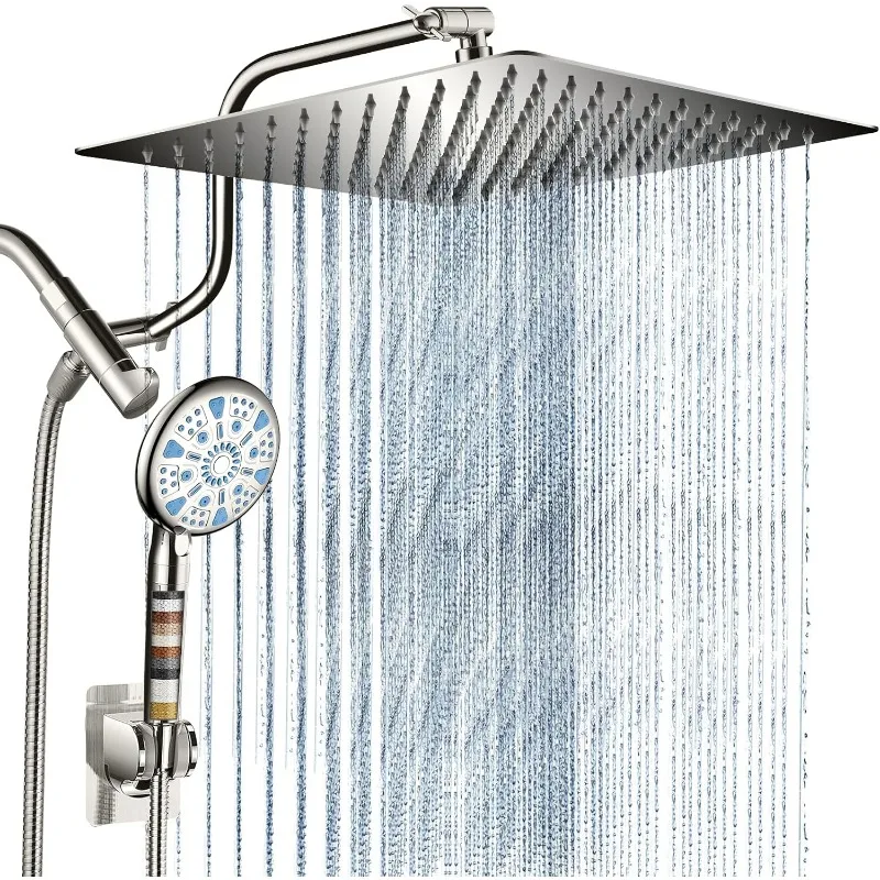 12 Inch All Metal 3-Way Rain Shower Head, High Pressure Shower Head, Dual Shower Heads with Handheld Spray Combo