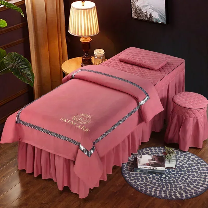 Style nordique 4 pièces Salon de beauté couverture de lit Massage Spa jupe de lit, taie d'oreiller, housse de tabouret, housse de couette ensembles de literie Sabanas