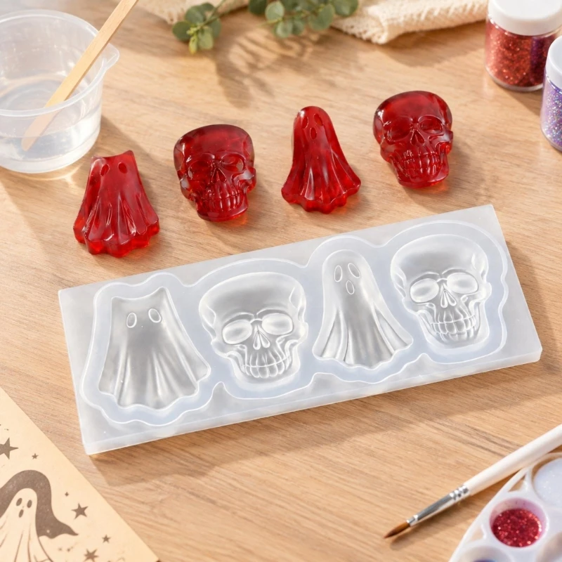 HXBF Multiple-Cavity Resin Mold for Halloween Crafts, Casts Character Pieces for Accessories and Flexes to Release Each