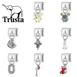 Trusta 2024 New Mouse Sunglasses Sock Eye Charms Italian Links 9mm Bracelet Stainless Steel for Women DIY Jewelry Wholesale N192