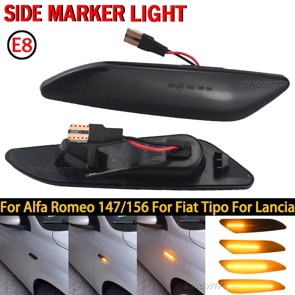 Luz LED dinámica de marcador lateral, luces intermitentes de señal de giro de flecha para Alfa Romeo 156, 147, Fiat Tipo Lancia Delta 3, Ypsilon, 1 par