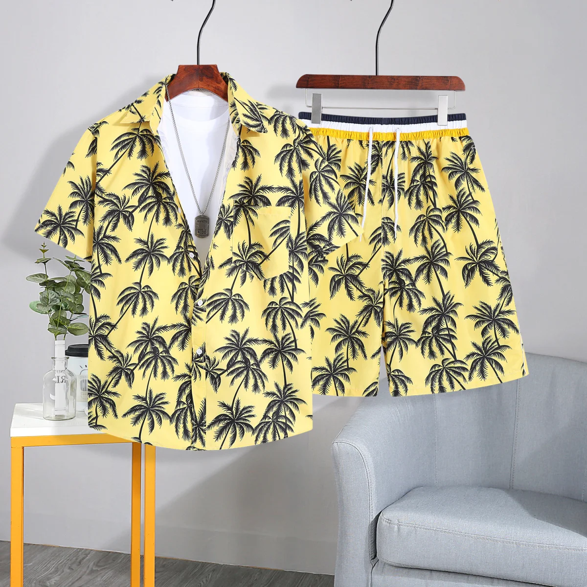 

Летний мужской комплект 2026: быстросохнущая рубашка с коротким рукавом и шорты с цветочным принтом, повседневная пляжная одежда для отпуска, модный тренд