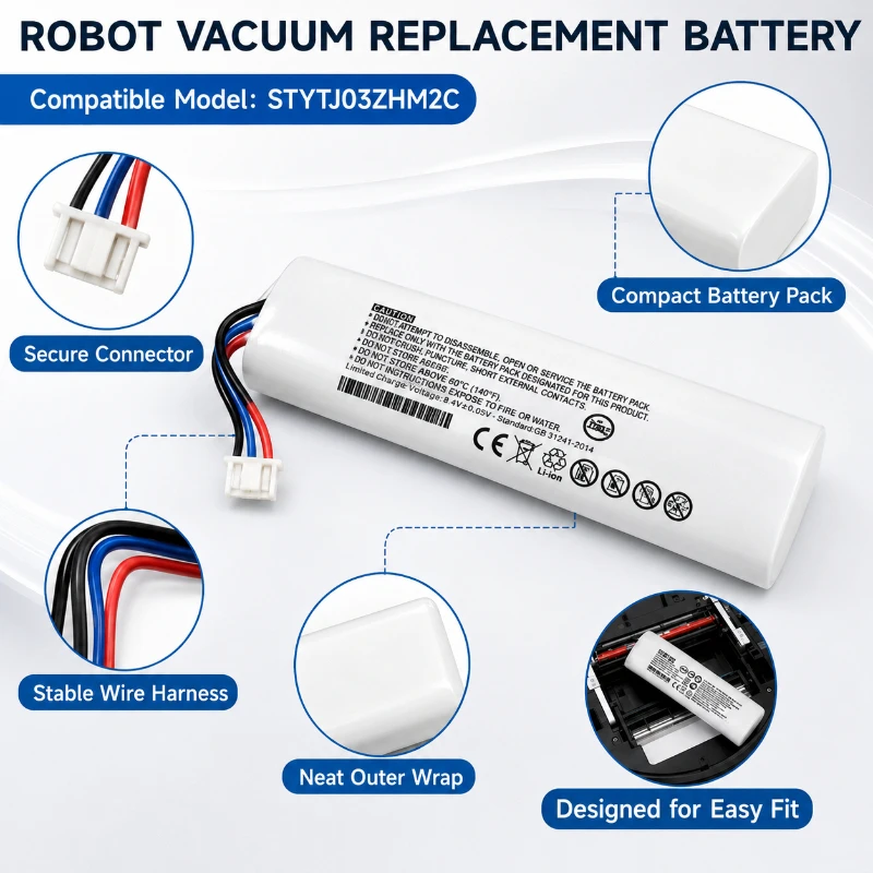 14.4V 12800mAh High Capacity 18650 Li-ion Rechargeable Battery Pack Compatible STYTJ03ZHM 2C Robot Vacuum Cleaner Battery Pack
