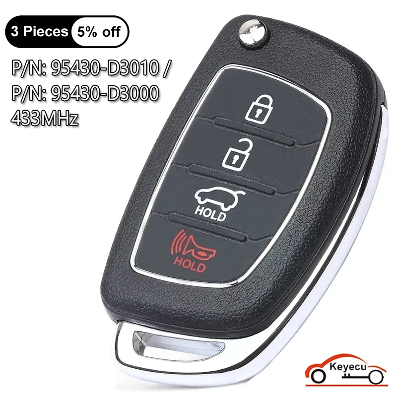 

KEYECU 4 Buttons 433MHz for Hyundai Tucson 2015 2016 2017 2018 2019 Flip Remote Key Fob 95430-D3010 95430-D3000 TQ8-RKE-4F25