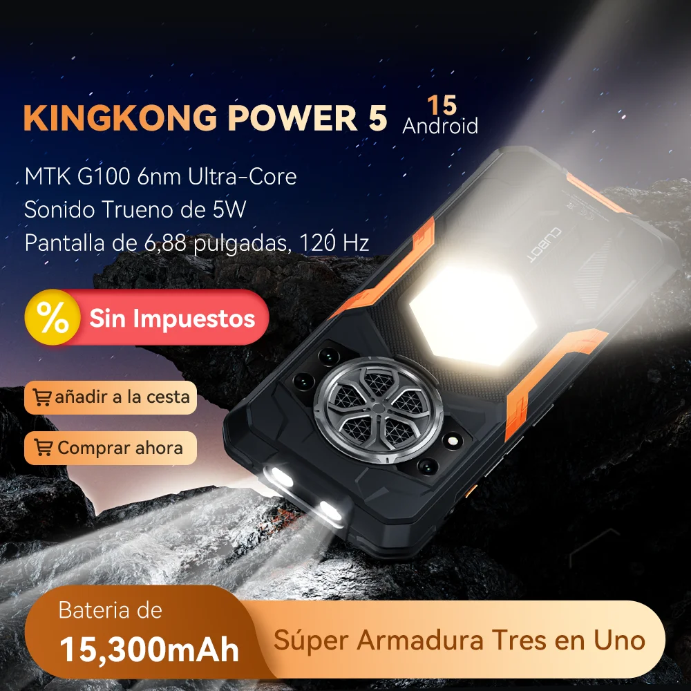 Smartphone Android Cubot KingKong Power 5, batería de 15300 mAh, Lámpara de camping, Potente Altavoz de 5W, procesador MTK G100 de 6nm, pantalla de 6,88 pulgadas y 120Hz, cámara 64MP, 4G celulares, NFC telefono celular