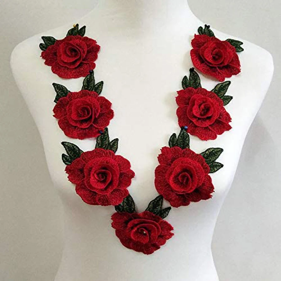 3 Stück rote bestickte Blumen-Aufnäher für Kleidung, Stoff, Hochzeit, Weihnachten, Taschen, Vorhänge, Festdekoration, DIY-Näharbeiten, Reparaturen – Detail 7