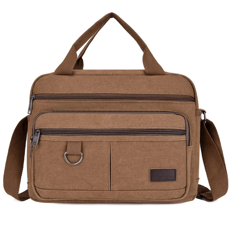 Canvas durable men's single-shoulder briefcase with multiple pockets for computer storage and travel crossbody bag