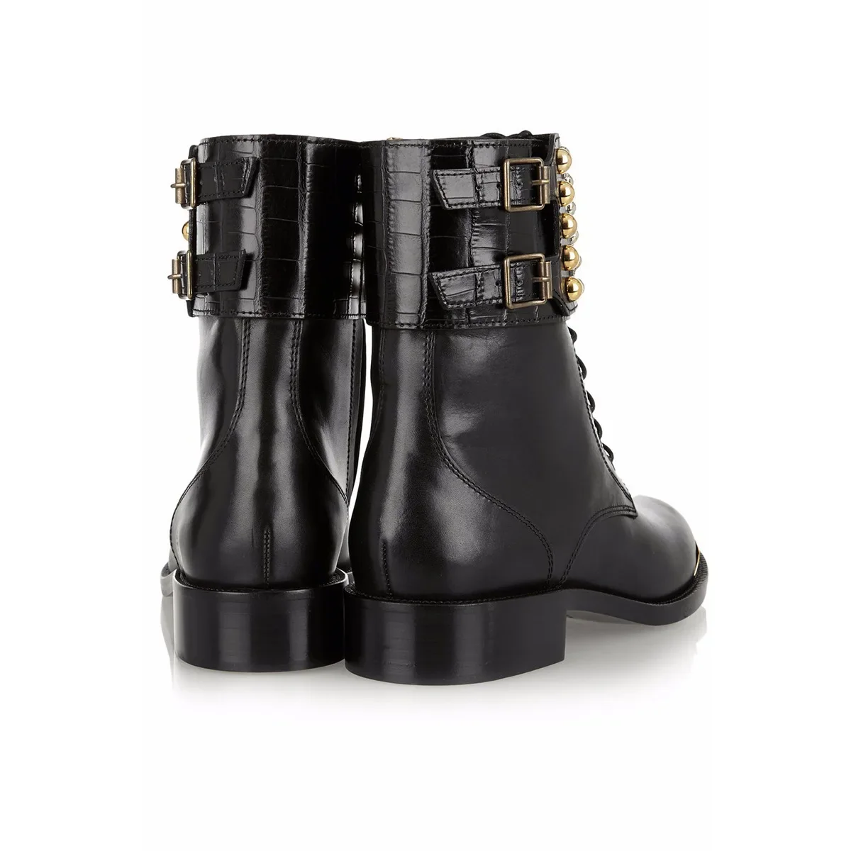 Outono inverno pico rendas até botas curtas plataforma plana sapatos femininos botas de combate de couro preto com rebites studs senhora tornozelo botas