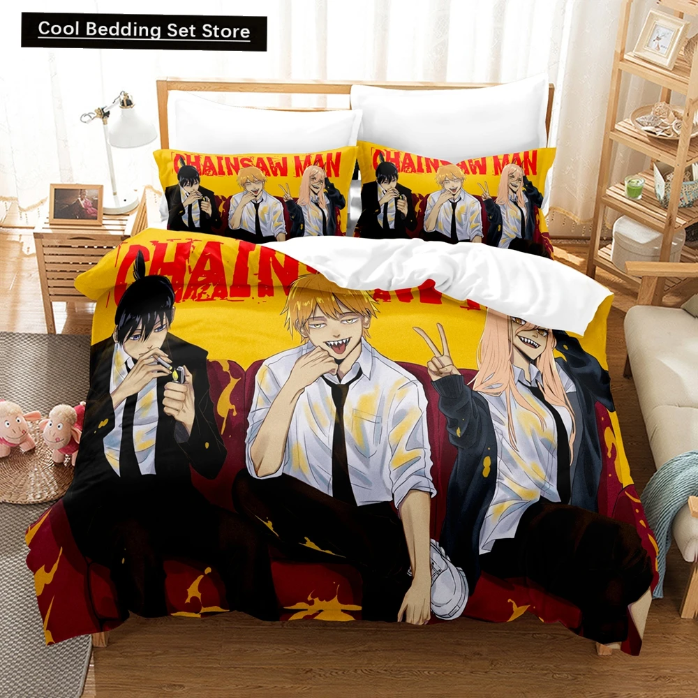 

3D Print Anime Chainsaw Man Bedding Sets Duvet Cover Set With Pillowcase Twin Full Queen King Bedclothes Bed Linen Home Textiles