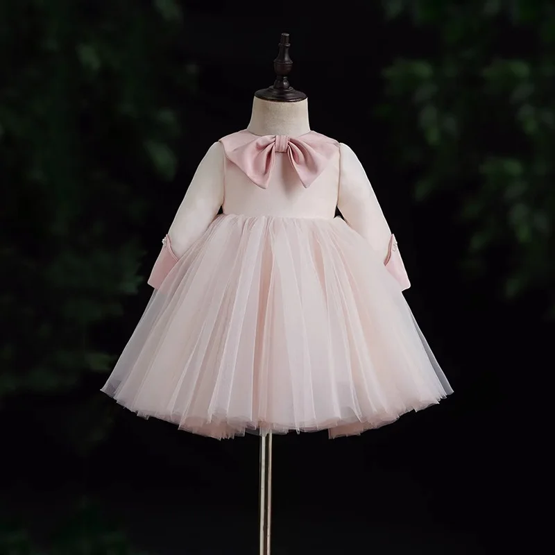 

Милые розовые платья с цветочным узором для девочек, праздничные платья для маленьких девочек на день рождения, платья с длинными рукавами для первого причастия, костюм принцессы