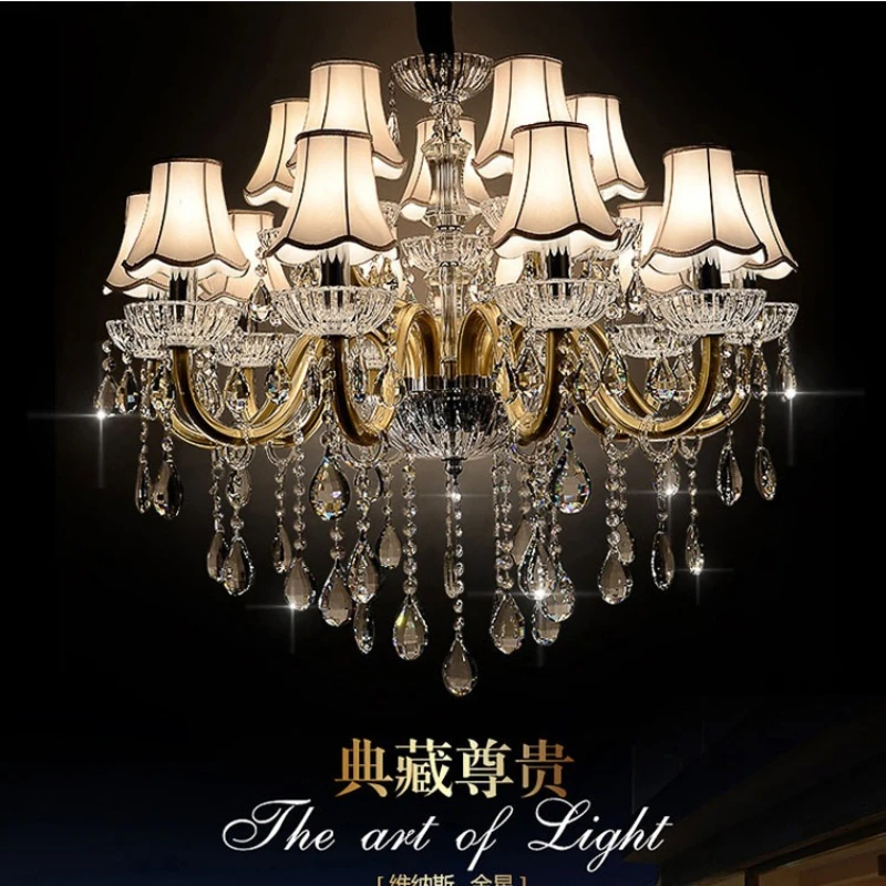 

European Style Crystal Chandelier, Gold Wrought Iron Crystal Lamp High-end Light Luxury and Atmospheric Duplex Candle Lighting