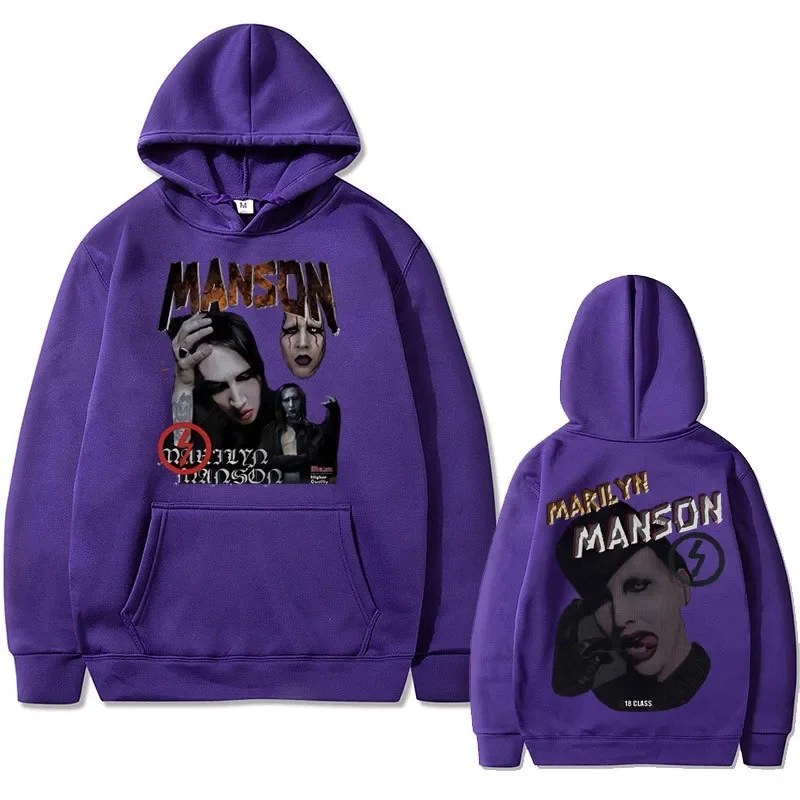 سترة بغطاء للرأس للرجال مطبوعة على الوجهين لمغني الروك مارلين مانسون، سترة رجالية غير رسمية مطبوعة عصرية