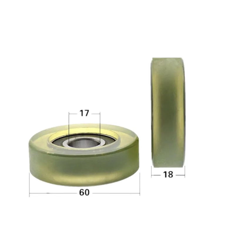 5pcs plastic coated bearing 17*60*18mm PU Roller wheel 6203-2RS Pulley Soft Rubber 17x60x18 mm