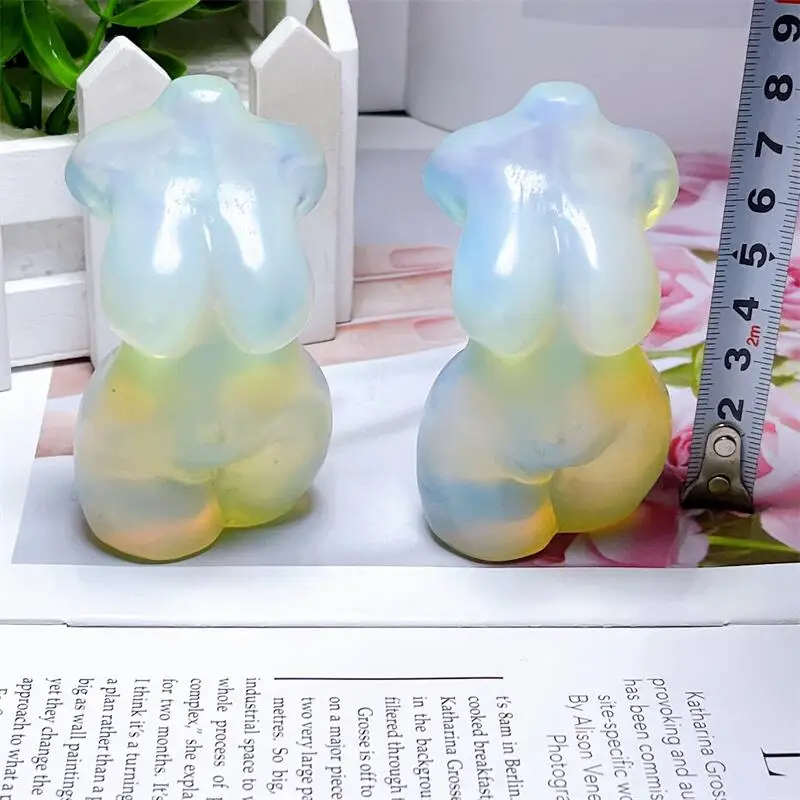 Natural White Opalite Lady Body Carving Woman Torso Energy Crystal Gem Body Sculpture Room Decor 1pcs