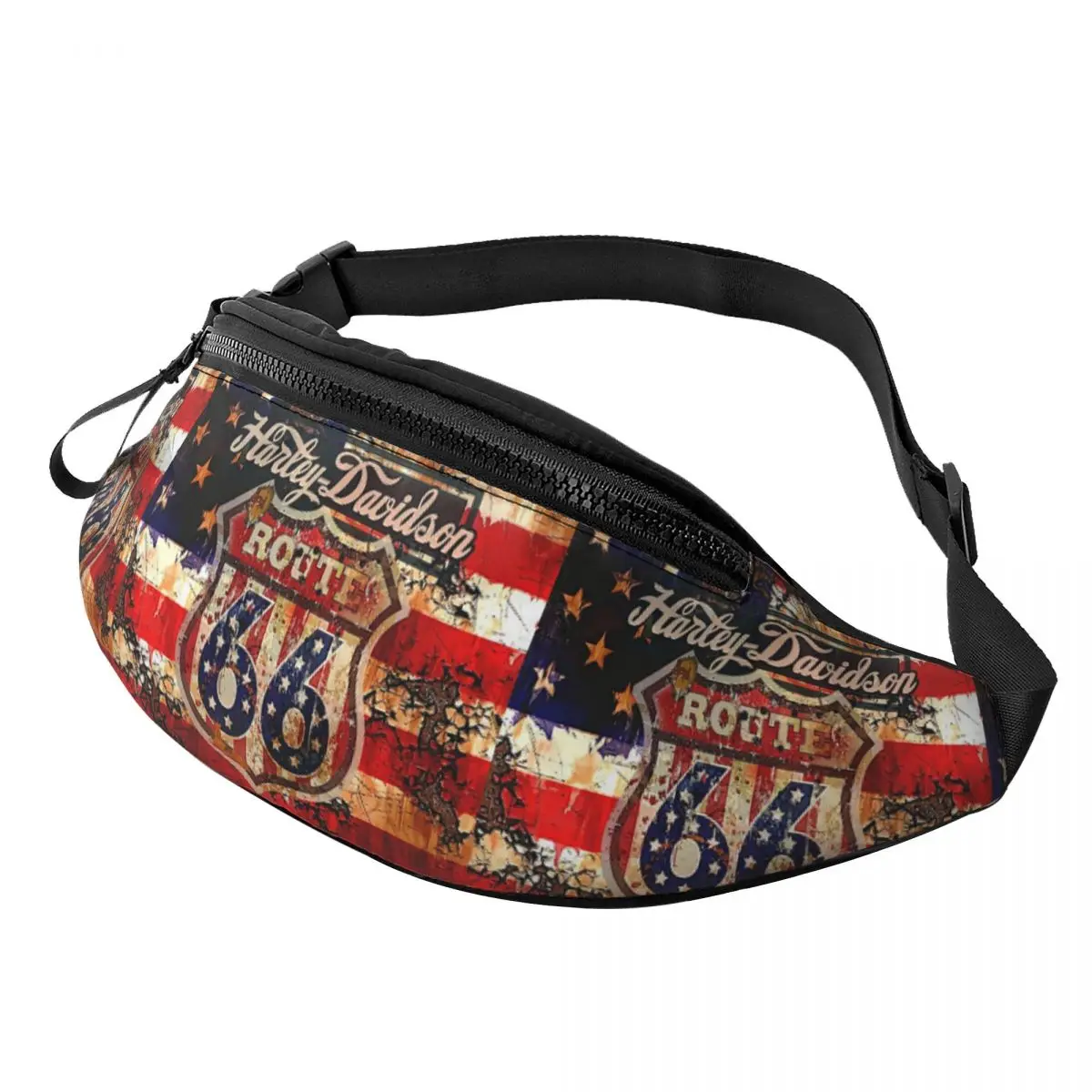 Bolsa de cintura crossbody vintage para viagem, Fanny Pack para homens e mulheres, bolsa de dinheiro para telefone, bandeira americana, Route 66