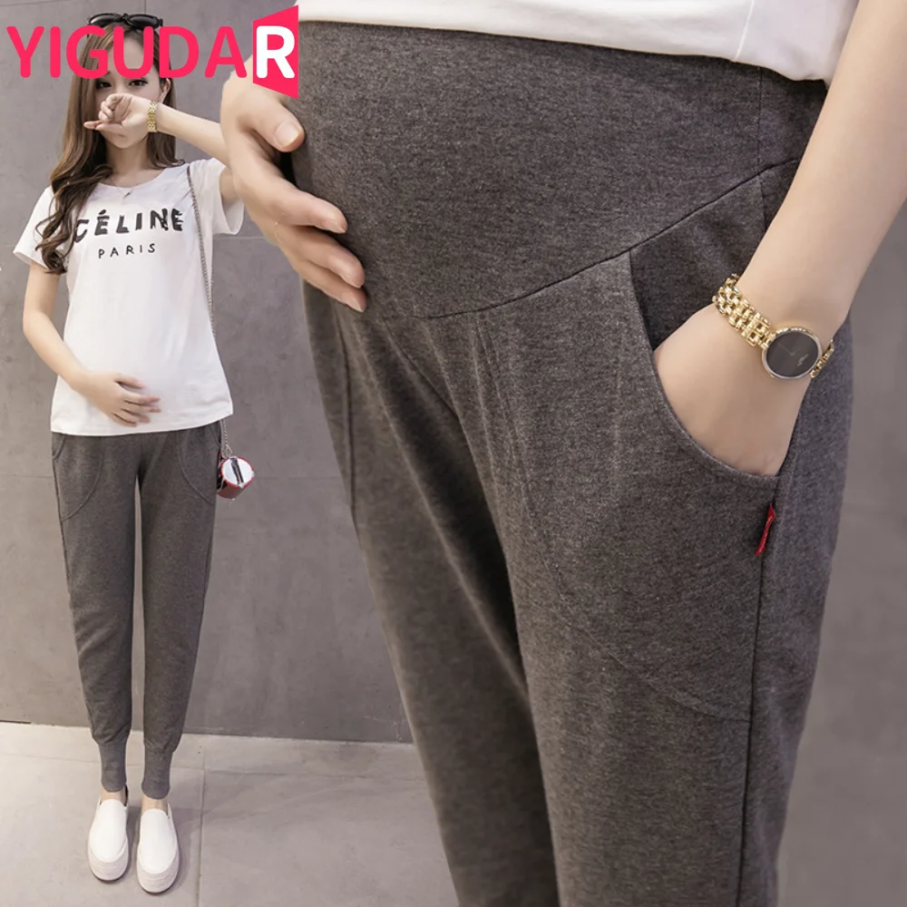 

Pregnant Women Thin Cotton Pants Loose Maternity Abdomen Trousers High Waist Pregnancy Full Length Belly Pants photoshoot