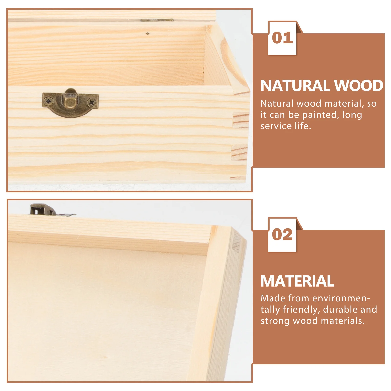 

2Pcs Unpainted Wooden Storage Box DIY Jewelry Container Portable Natural Wood Kids Graffiti Art Craft Box for Daily Trinkets and