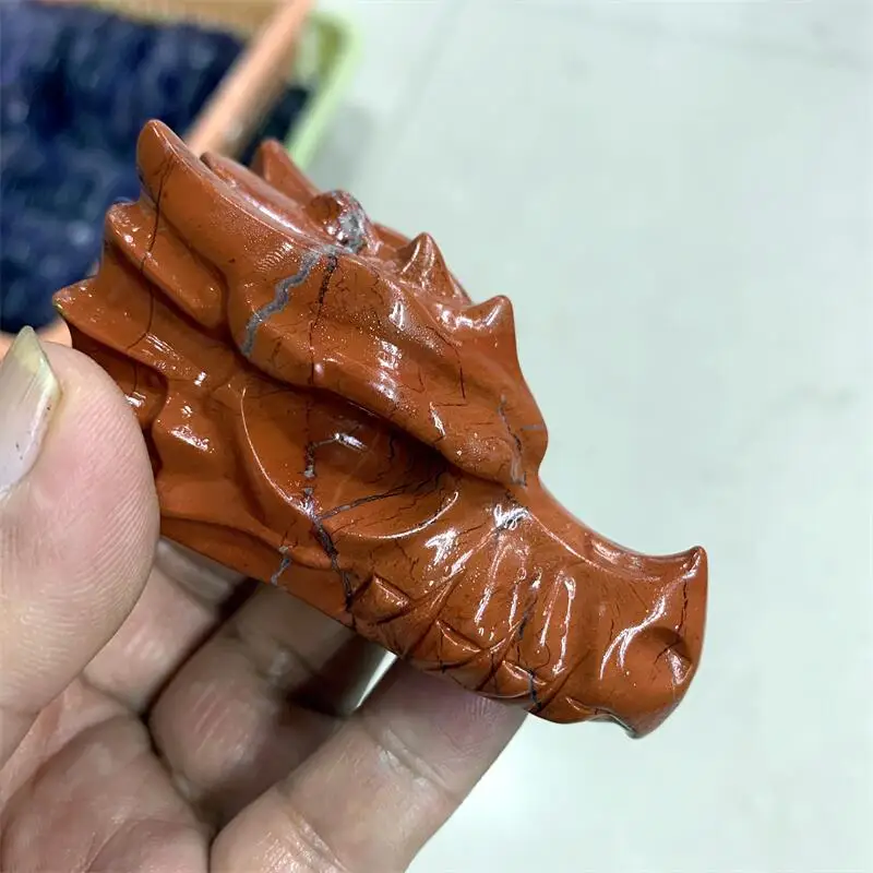 Natural Red Jasper Dragon Skull Carving Head Animal Statue Faucet For Room Decoration Holiday Gifts 1pcs