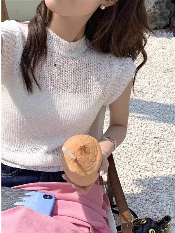 T-shirt ort Sve lavorata a maglia in seta ghiacciata T-shirt estiva da donna casual slim fit ature High-End Feeling Top asimmetrico linea Seng...